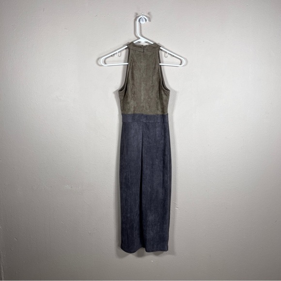 SMALL NUDE BRAND DRESS SLEEVELESS BEIGE GREY STRETCH  FAUX SUEDE - Picture 3 of 11